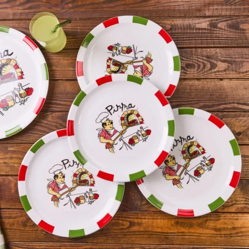 Best Napoly 5-Piece Porcelain Pizza Set for 4 People, White Multi Serving Platters