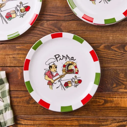 Best Napoly 5-Piece Porcelain Pizza Set for 4 People, White Multi Serving Platters