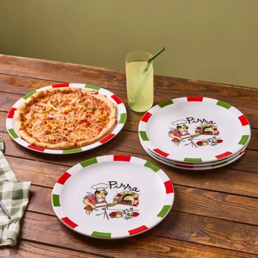 Best Napoly 5-Piece Porcelain Pizza Set for 4 People, White Multi Serving Platters