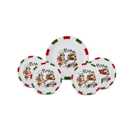Best Napoly 5-Piece Porcelain Pizza Set for 4 People, White Multi Serving Platters