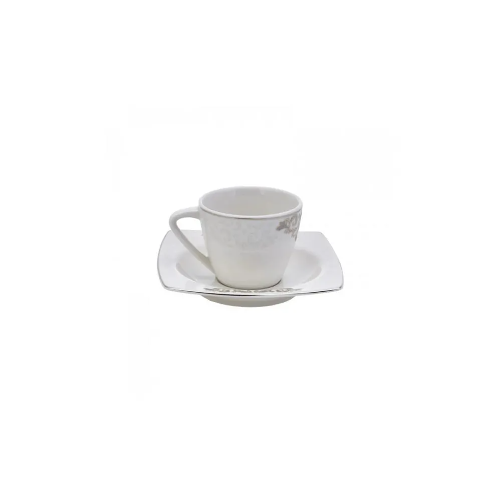 Best Nazende 12 Piece Porcelain Espresso Turkish Coffee Cup Set for 6 People, 80ml, White Platinum Espresso & Turkish Coffee Cup Sets