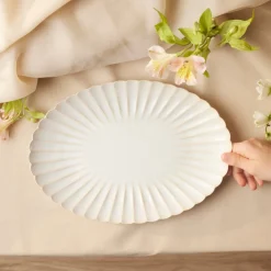 Discount New Daisy Oval Stoneware Serving Platter, 36cm, White Serving Platters