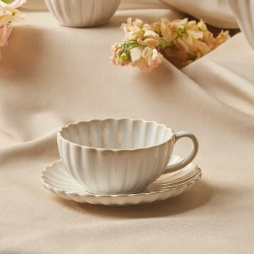 Hot New Daisy Stoneware Glass Tea Cup and Saucer, 250ml, White Tea Set
