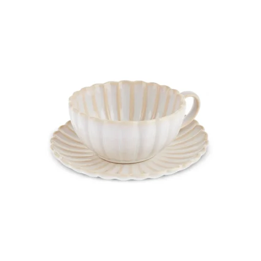 Hot New Daisy Stoneware Glass Tea Cup and Saucer, 250ml, White Tea Set
