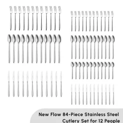 Outlet New Flow 84-Piece Stainless Steel Cutlery Set for 12 People, Silver Cutlery Sets