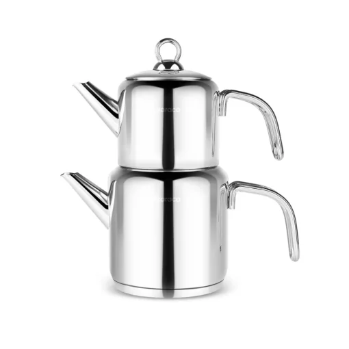 New Mani Stainless Steel Midi Size Teapot Set, Large, Silver Turkish Teapots