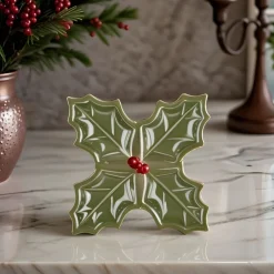 Online New Year Butcher's Broom 4-Section Snack Bowl, 18cm, Green Bowls