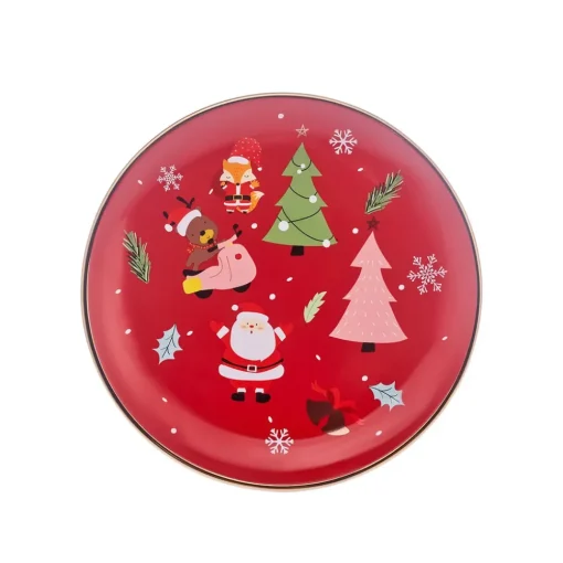 Outlet New Year Christmas New Generation Bone Golden Line Side Plate, 19.5cm, Red Multi Side Plates