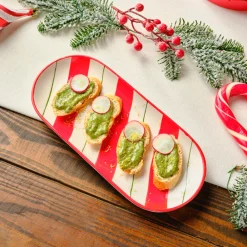 Hot New Year Christmas Candy Stripe Serving Plate, 28cm, Red Serving Platters