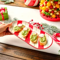 Hot New Year Christmas Candy Stripe Serving Plate, 28cm, Red Serving Platters