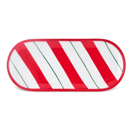 Hot New Year Christmas Candy Stripe Serving Plate, 28cm, Red Serving Platters