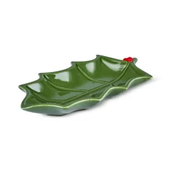 Outlet New Year Christmas Butcher's Broom Serving Platter, 22cm, Green Serving Platters