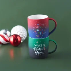 New Year Christmas Soft Touch Porcelain Mug, 340ml, Red Multi Mugs