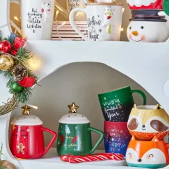 New Year Christmas Soft Touch Porcelain Mug, 340ml, Red Multi Mugs