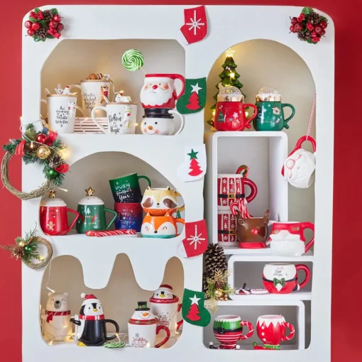 New Year Christmas Soft Touch Porcelain Mug, 340ml, Red Multi Mugs