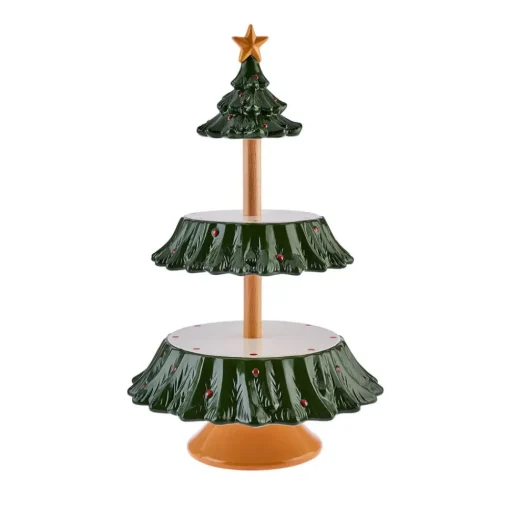 Hot New Year Christmas Tree Ceramic 3-Tier Cake Stand, 44cm, Multi Serving Platters