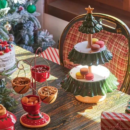 Discount New Year Christmas Corrousel Ceramic Snack Bowl with Stand, 32cm, Multi Bowls