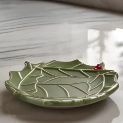 Hot New Year Christmas Butcher's Broom Snack Bowl, 15cm, Green Bowls