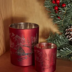 Outlet New Year Christmas Helena Glass Candle Holder, 7cmx7.8cm, Red Candle Holder