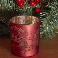 Outlet New Year Christmas Helena Glass Candle Holder, 7cmx7.8cm, Red Candle Holder
