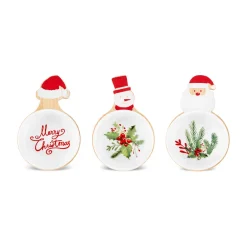 Clearance New Year Christmas 3-Piece Bamboo Santa Claus Snack Bowl, Multi Bowls