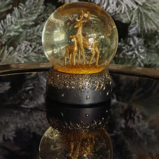 Discount New Year Christmas Deer Led Light Snow Globe, 8cmx8cmx10.5cm, Black Gold Ornaments