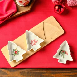 New Year Christmas 3-Piece Bamboo Pine Tree Snack Bowl, Multi Bowls