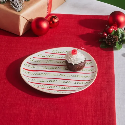 Best New Year Christmas Butcher's Broom Green Dot Side Plate, 20,5cm, Multi Side Plates