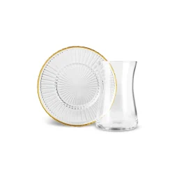 Clearance Nilufer 12-Piece Turkish Tea Set for 6 People, Transparent Turkish Tea Sets