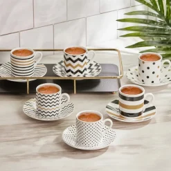 Discount Nossa 12-Piece Porcelain Espresso Turkish Coffee Cup for 6 People, 80ml, Multi Espresso & Turkish Coffee Cup Sets