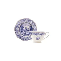 New Old Town 4-Piece Porcelain Tea Cup Set for 2 People, 220ml, Blue Tea Set