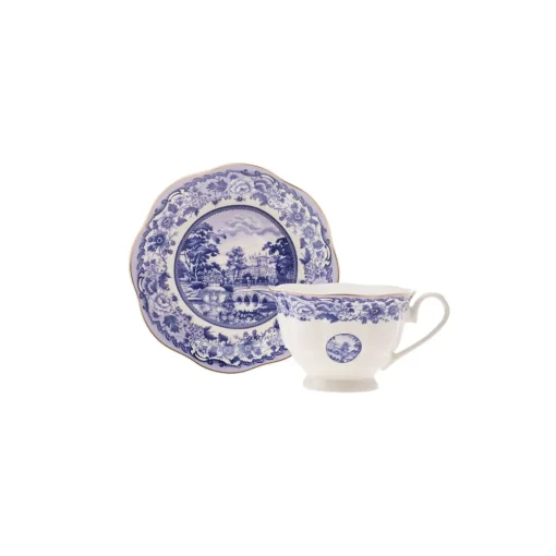 New Old Town 4-Piece Porcelain Tea Cup Set for 2 People, 220ml, Blue Tea Set