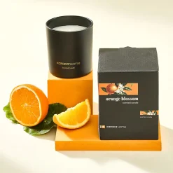 Sale Orange Blossom Candle and Candlestick, Black Candle Holder|Candles