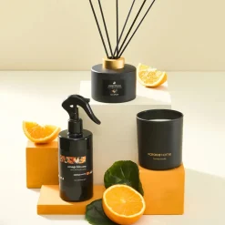 Sale Orange Blossom Candle and Candlestick, Black Candle Holder|Candles