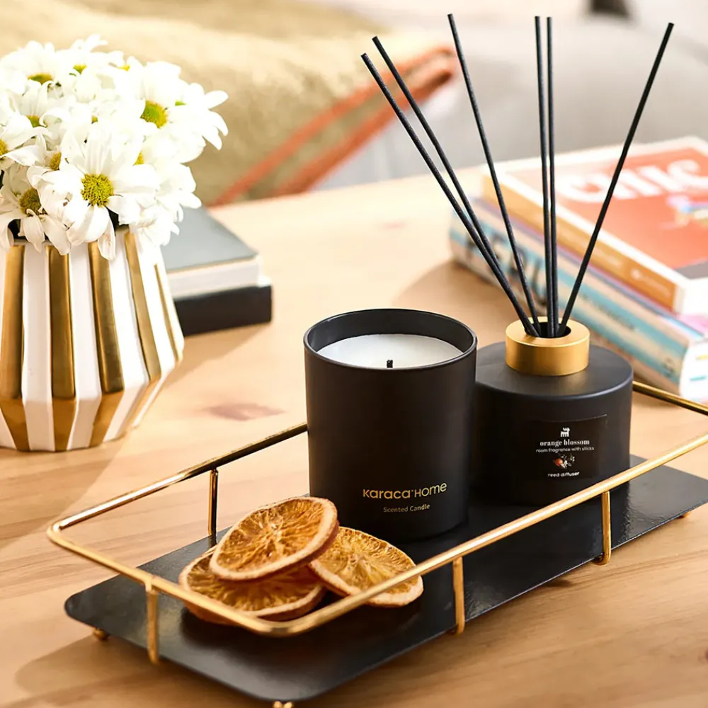 Sale Orange Blossom Candle and Candlestick, Black Candle Holder|Candles