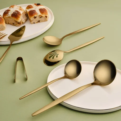 Hot Orion 7-Piece Stainless Steel Serving Set, Matte Gold Kitchen Utensils