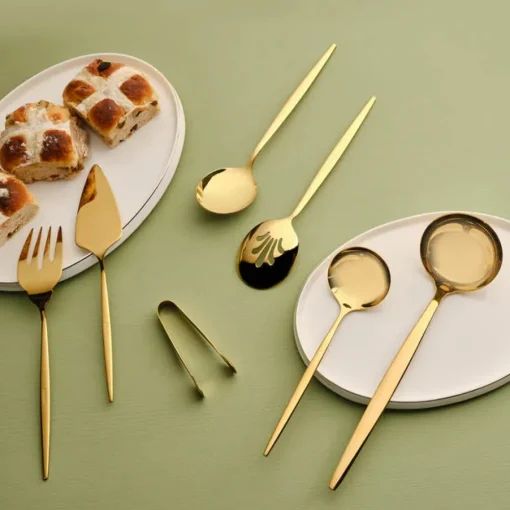 Hot Orion 7Piece Stainless Steel Serving Set, Shiny Gold Kitchen Utensils