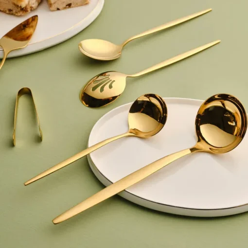 Hot Orion 7Piece Stainless Steel Serving Set, Shiny Gold Kitchen Utensils