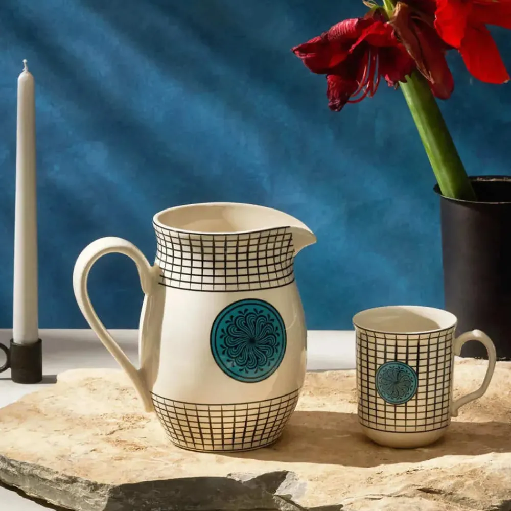 New Paye Seljuk Collection Porcelain Pitcher, 1500ml, Blue Multi Decanters