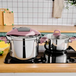 Discount Perfect 2-Piece Stainless Steel Induction Pressure Cooker Set, 4L+6L, Pink Silver Pressure Cooker|Induction Cookware