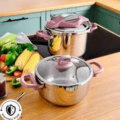 Discount Perfect 2-Piece Stainless Steel Induction Pressure Cooker Set, 4L+6L, Pink Silver Pressure Cooker|Induction Cookware