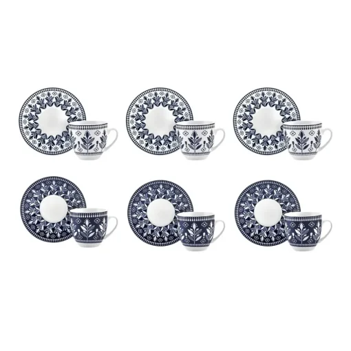 Discount Peyker 12-Piece Bone China Espresso Turkish Coffee Cup for 6 People, 85ml, Blue Espresso & Turkish Coffee Cup Sets