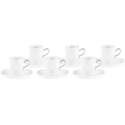 Sale Pippo 12 Piece Porcelain Espresso Turkish Coffee Cup Set for 6 People, 75ml, White Silver Espresso & Turkish Coffee Cup Sets
