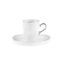 Sale Pippo 12 Piece Porcelain Espresso Turkish Coffee Cup Set for 6 People, 75ml, White Silver Espresso & Turkish Coffee Cup Sets