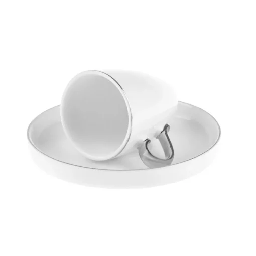 Sale Pippo 12 Piece Porcelain Espresso Turkish Coffee Cup Set for 6 People, 75ml, White Silver Espresso & Turkish Coffee Cup Sets