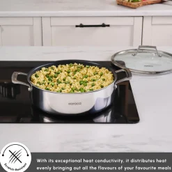 Plasma Steel 3Ply Non-Stick Induction Shallow Casserole, 26cm, Silver Pots