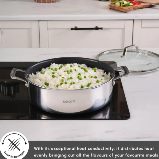 Best Plasma Steel 3Ply Non-Stick Induction Shallow Casserole, 30cm, Silver Pots
