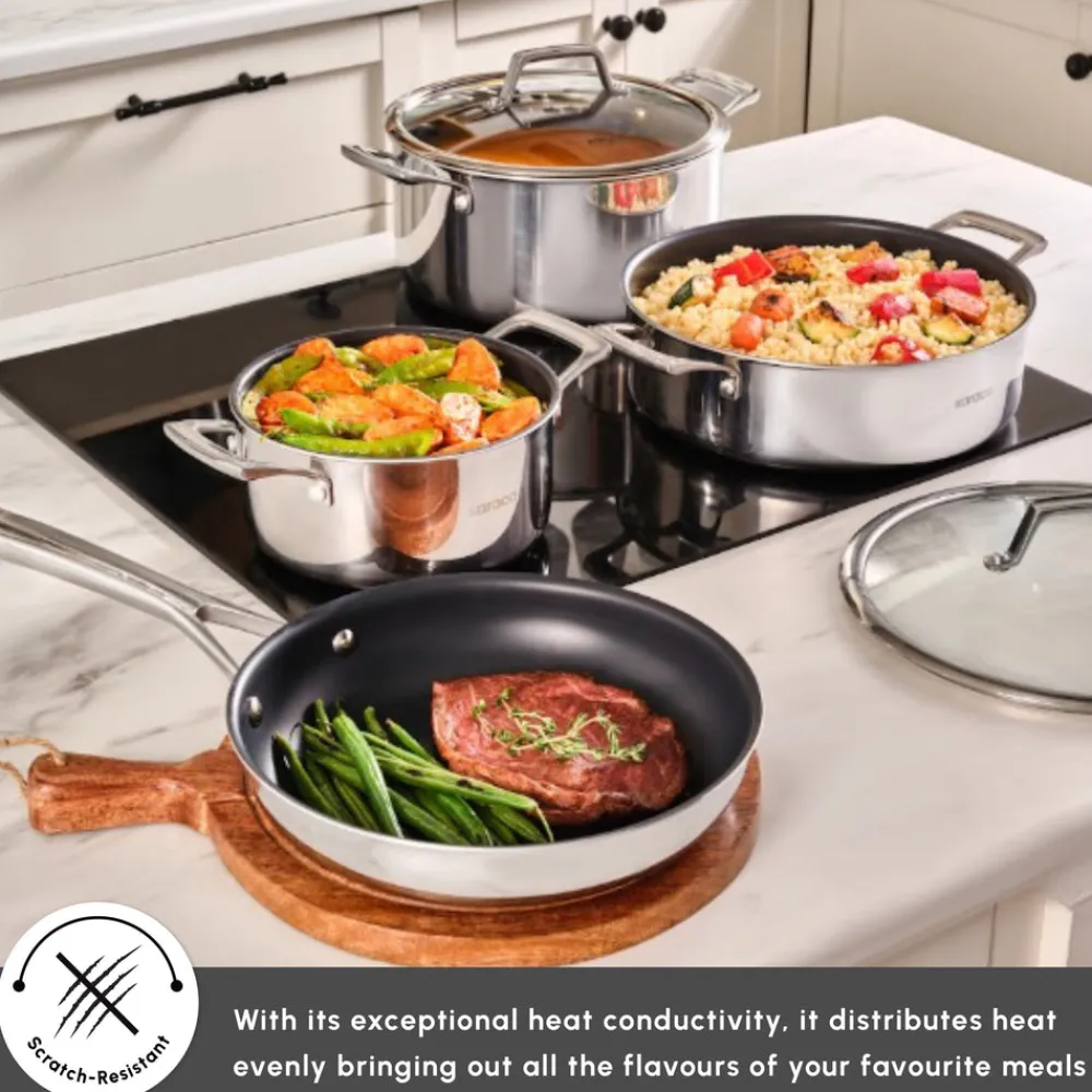 New Plasma Steel 3Ply 7-Piece Non-Stick Induction Cookware Set, Silver Stainless Steel Cookware Sets