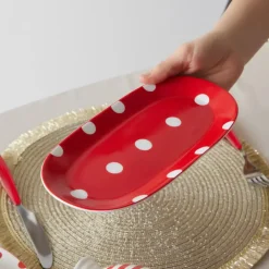 Hot Polka Dot Porcelain Serving Platter, 26cm, Red Multi Serving Platters