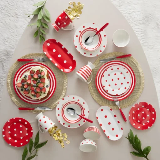 Hot Polka Dot Porcelain Serving Platter, 26cm, Red Multi Serving Platters